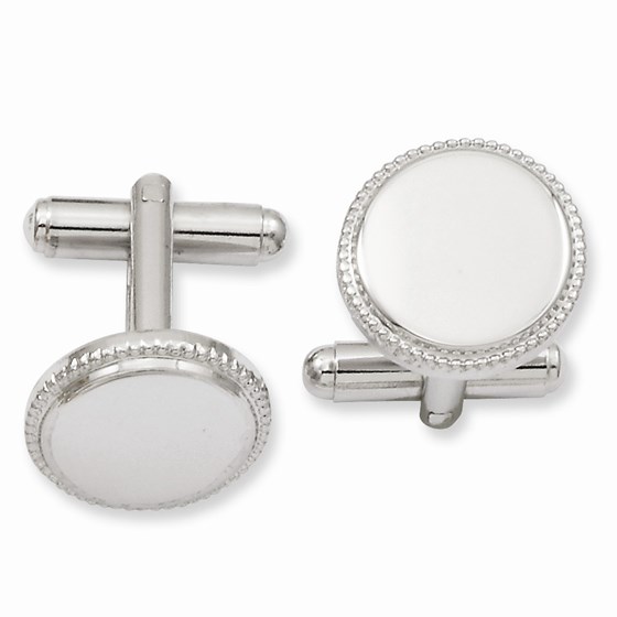 Rhodium Plated Polished Beaded Round Cuff Links Rhodium Plated Polished Beaded Round Cuff Links